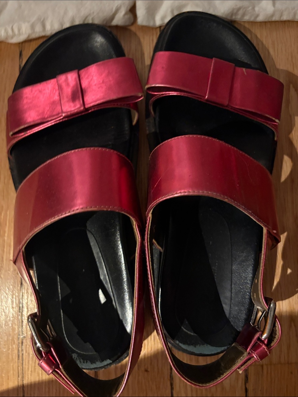 MARNI size 7 sandals - metallic pink with bow